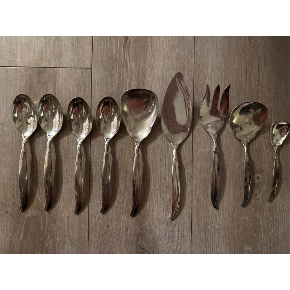 9 PCs FLAIR 1956 HOSTESS SET BY 1847‎ ROGERS Serving Set Silverplate
